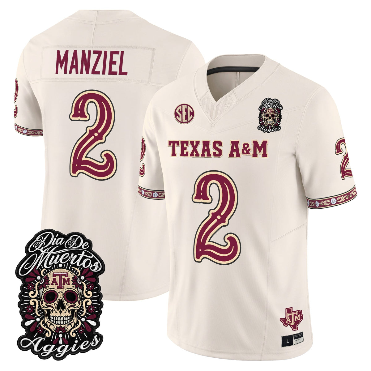 Men's Texas A&M Aggies Día de los Muertos Vapor Limited Jersey - All Stitched - Bone - Johnny Manziel