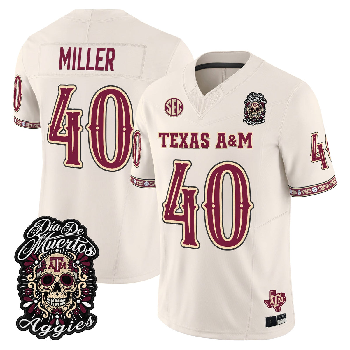 Men's Texas A&M Aggies Día de los Muertos Vapor Limited Jersey - All Stitched - Bone - Von Miller