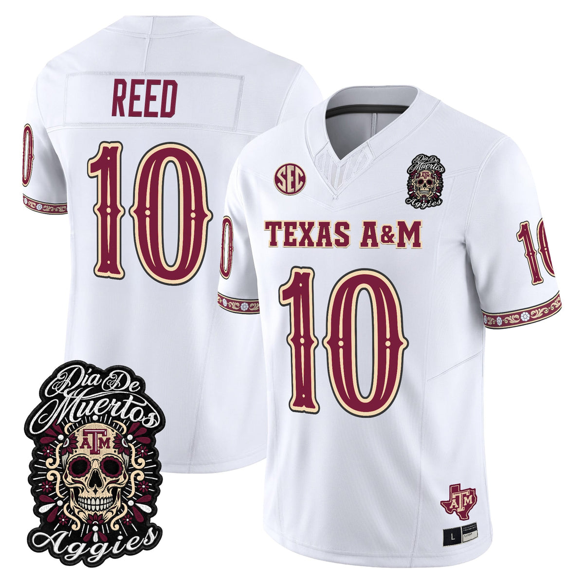 Men's Texas A&M Aggies Día de los Muertos Vapor Limited Jersey - All Stitched - White - Marcel Reed