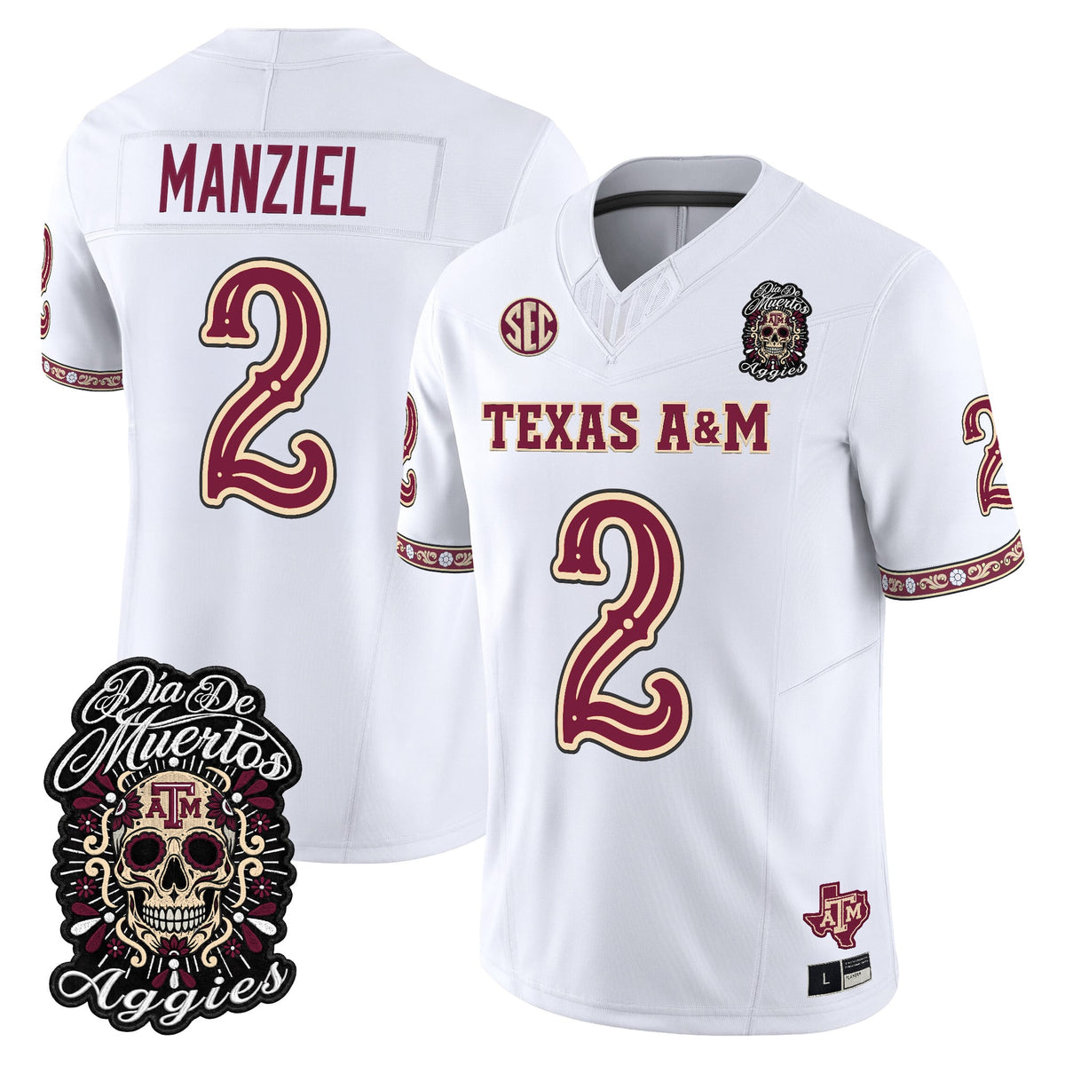 Men's Texas A&M Aggies Día de los Muertos Vapor Limited Jersey - All Stitched - White - Johnny Manziel