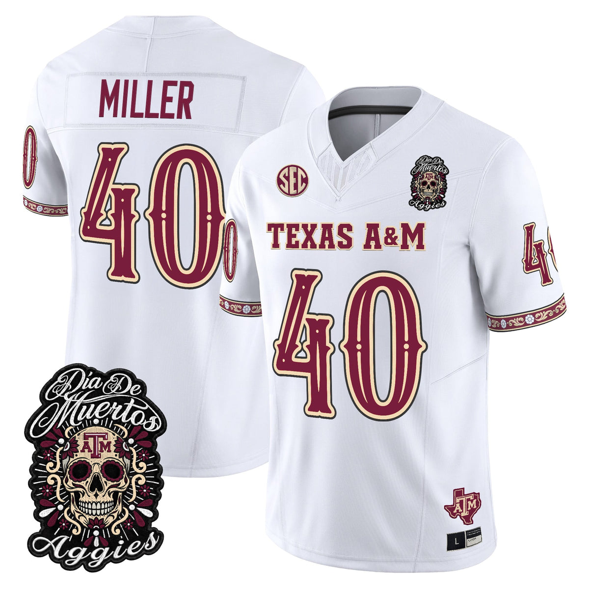 Men's Texas A&M Aggies Día de los Muertos Vapor Limited Jersey - All Stitched - White - Von Miller