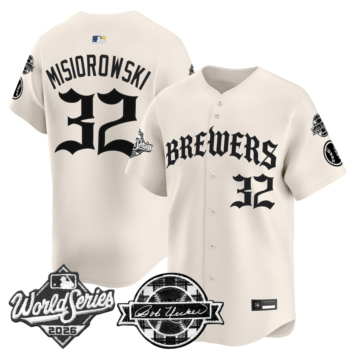 Men's Milwaukee Brewers 2026 World Series Vapor Premier Limited Jersey - Old English Edition - All Stitched