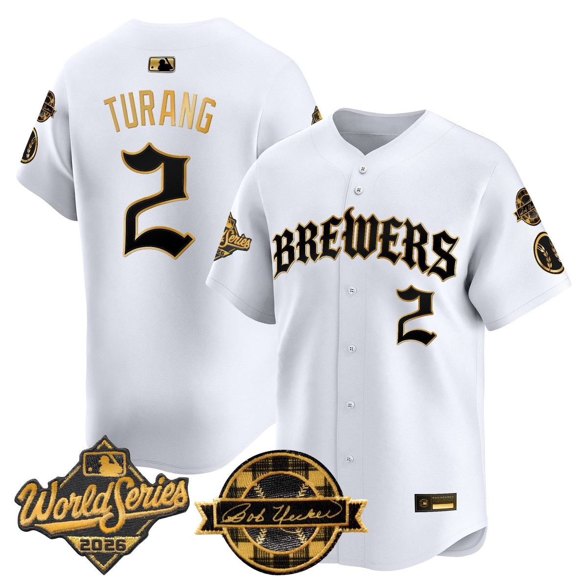 Men's Milwaukee Brewers 2026 World Series Vapor Premier Limited Jersey - Old English Edition - All Stitched