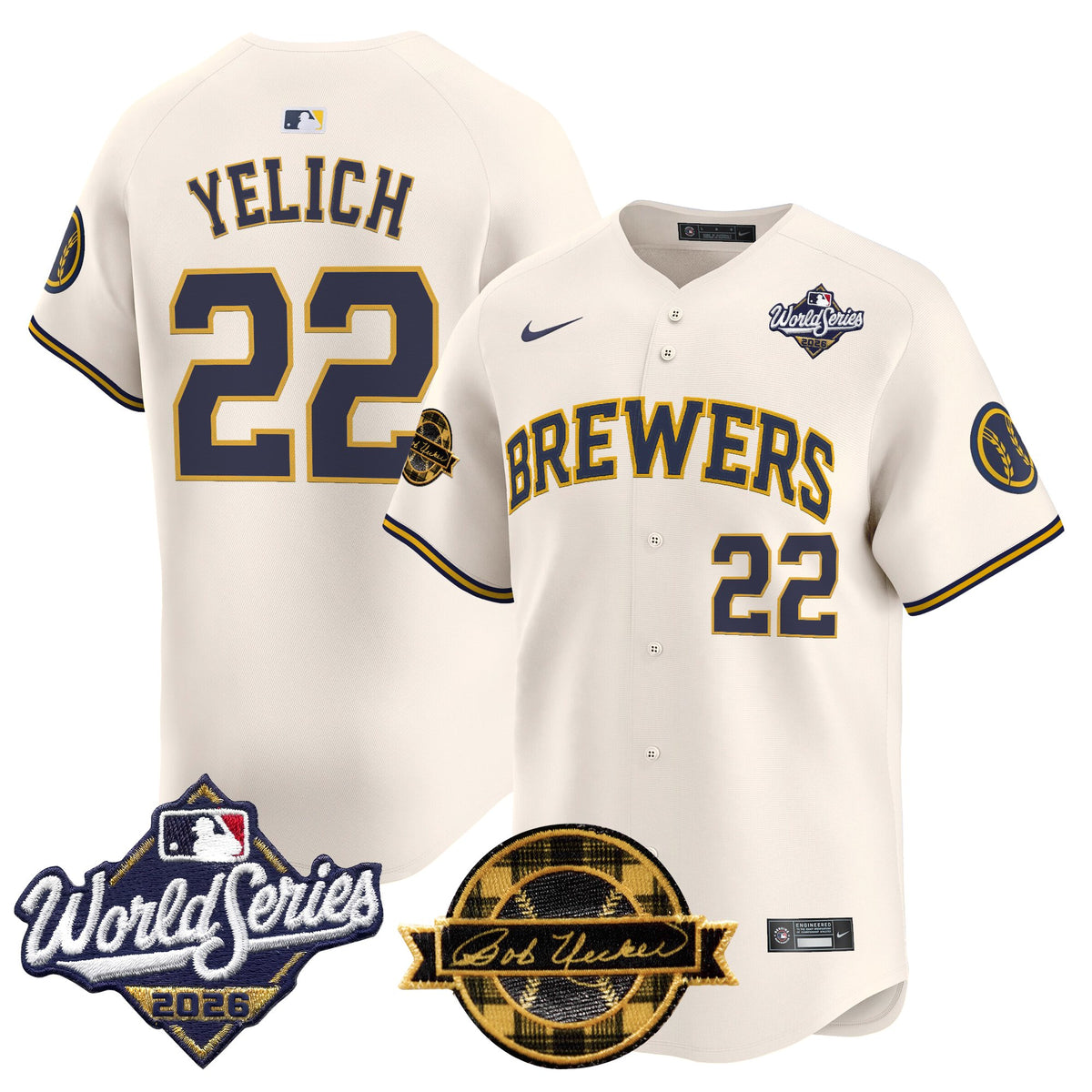 Men's Milwaukee Brewers 2026 World Series Vapor Premier Limited Jersey V2 - Bob Uecker Patch - All Stitched