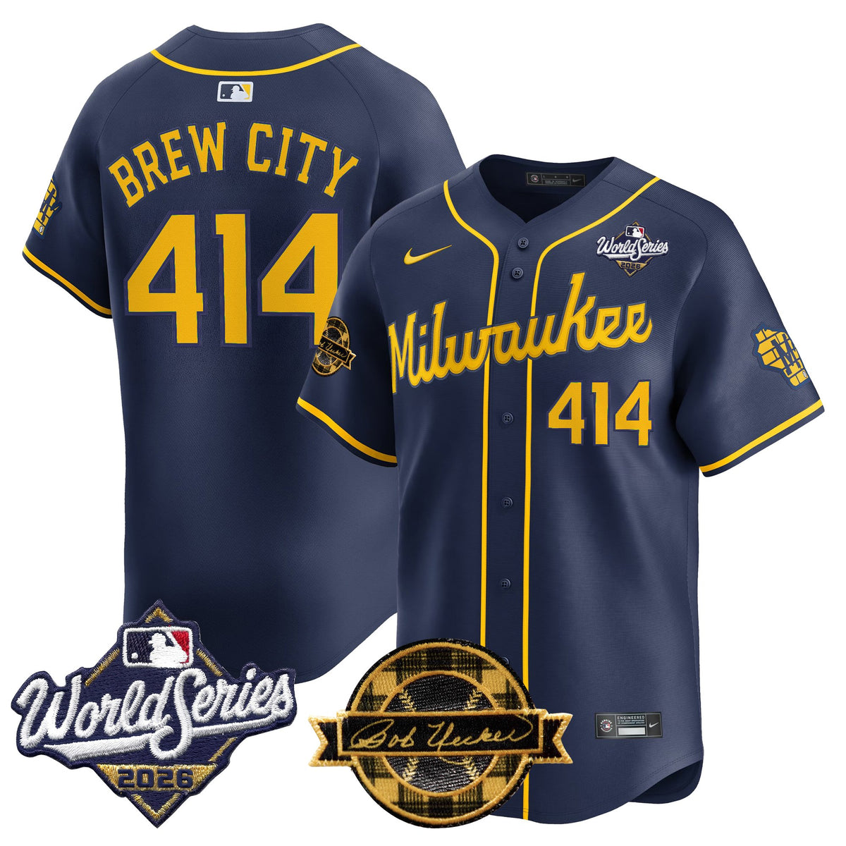 Men's Milwaukee Brewers 2026 World Series Vapor Premier Limited Jersey V2 - Bob Uecker Patch - All Stitched