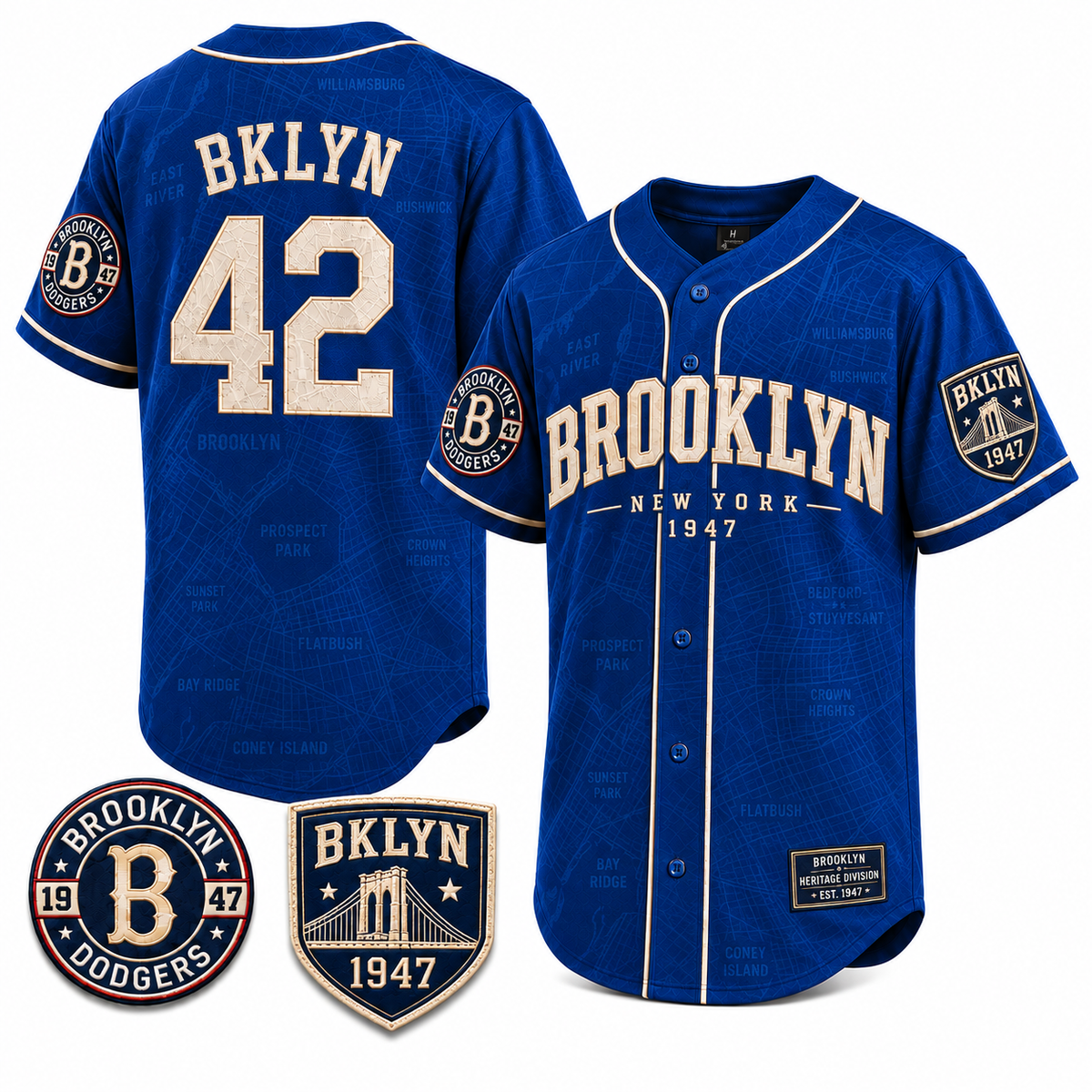 Blue Brooklyn 1947 heritage baseball jersey