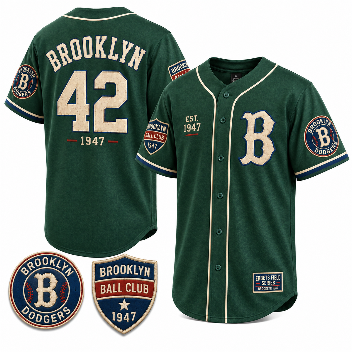 Green Brooklyn 1947 heritage baseball jersey