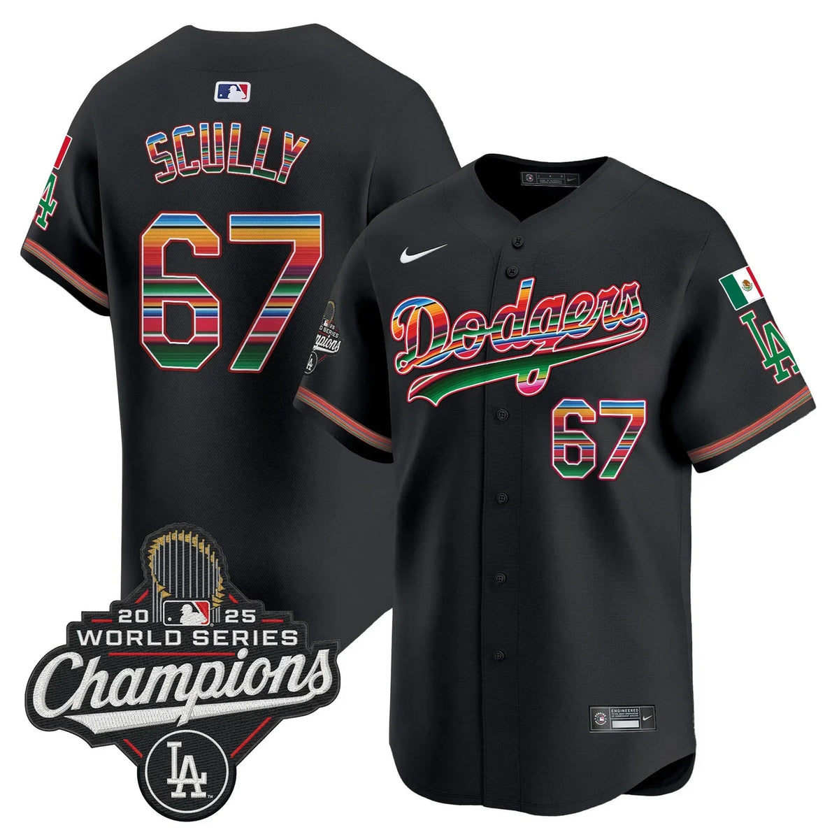 Men's Dodgers Mexico 2025 World Series Champions Jersey in Black