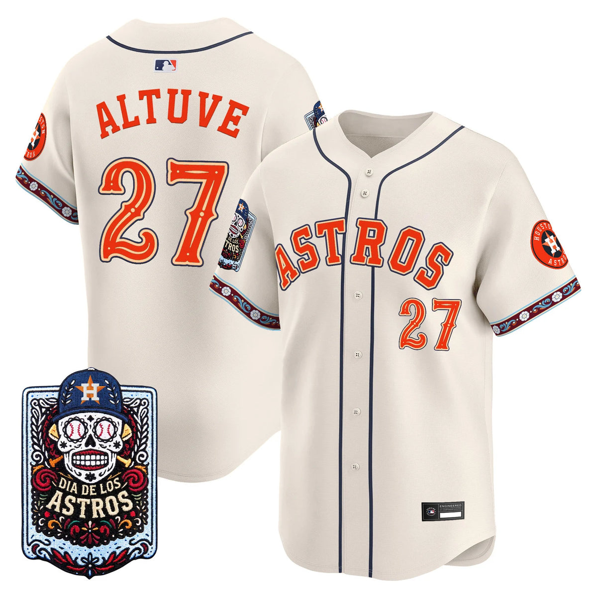 Men's Houston Astros Día de los Muertos Bone Jersey - Stitched