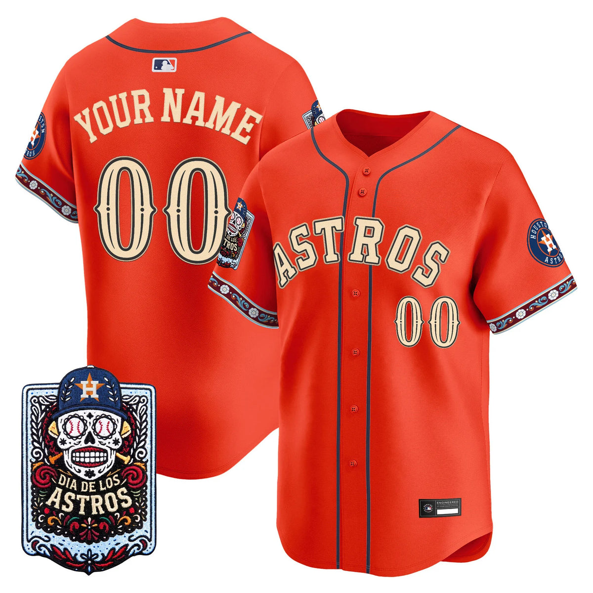 Houston Astros Día de los Muertos Custom Baseball Jersey in Orange