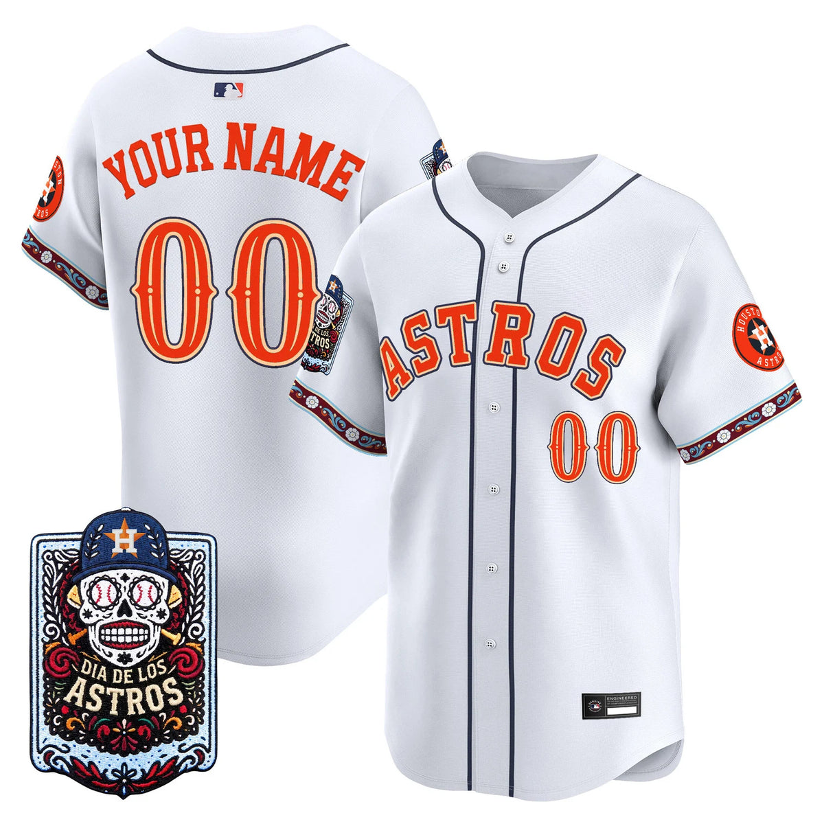 Houston Astros Día de los Muertos Custom Baseball Jersey - White