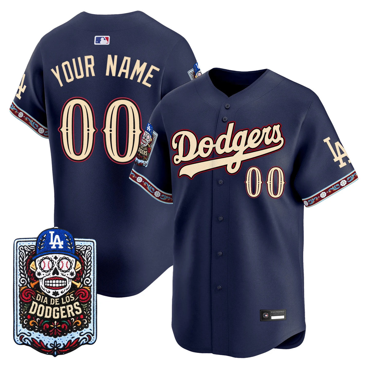 Los Angeles Dodgers Día de los Muertos Custom Jersey - Stitched