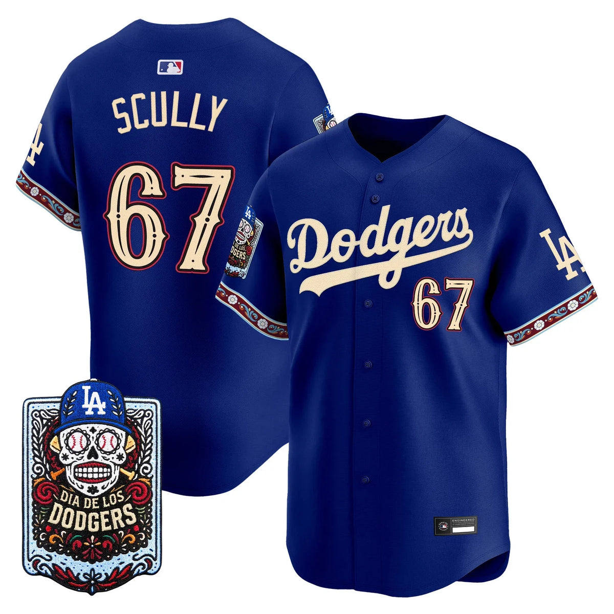 Men's Los Angeles Dodgers D¨ªa de los Muertos Royal Jersey - All Stitched