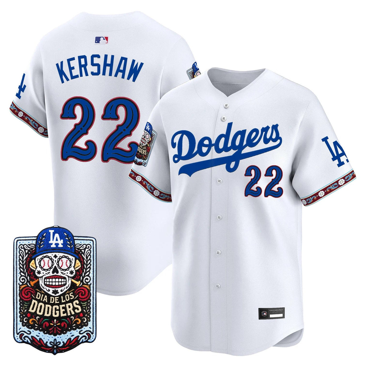 Los Angeles Dodgers D¨ªa de los Muertos White Baseball Jersey - All Stitched