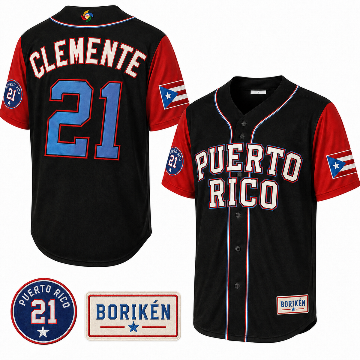 Puerto Rico Borikén Heritage #21 Baseball Jersey in Black
