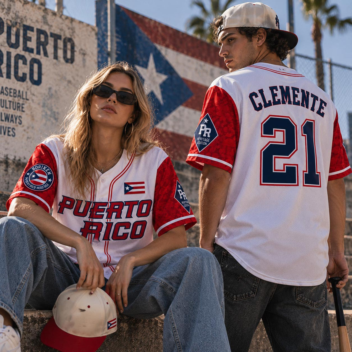 Puerto Rico Heritage #21 Clemente Baseball Jersey Lifestyle