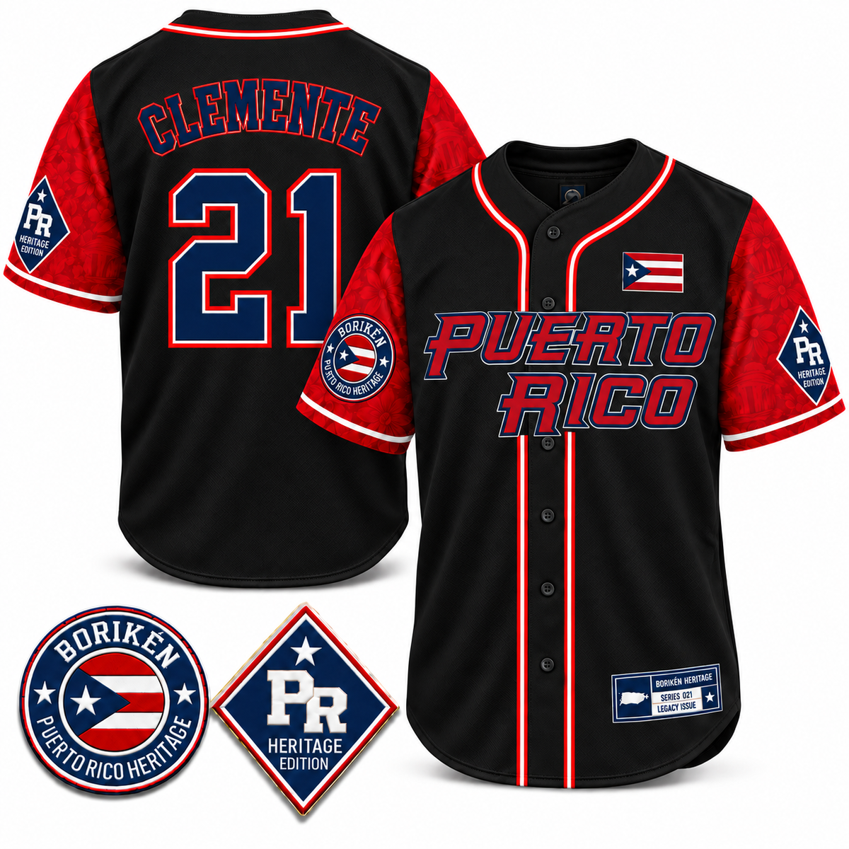 Puerto Rico Heritage #21 Clemente Baseball Jersey in Black